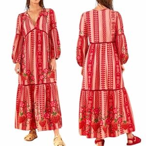 NEW FARM RIO Embroidered Strawberry Orchard Jacquard Maxi Dress Size L